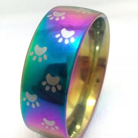 🐾 Lot of 5 Stainless Steel Rainbow Paw Print Rings. NWT. Sizes 7-11 - Picture 5 of 7